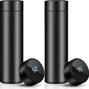Stainless Steel Smart Insulated Vacuum Cup Thermos Bottle LED Display BLACK PAIR